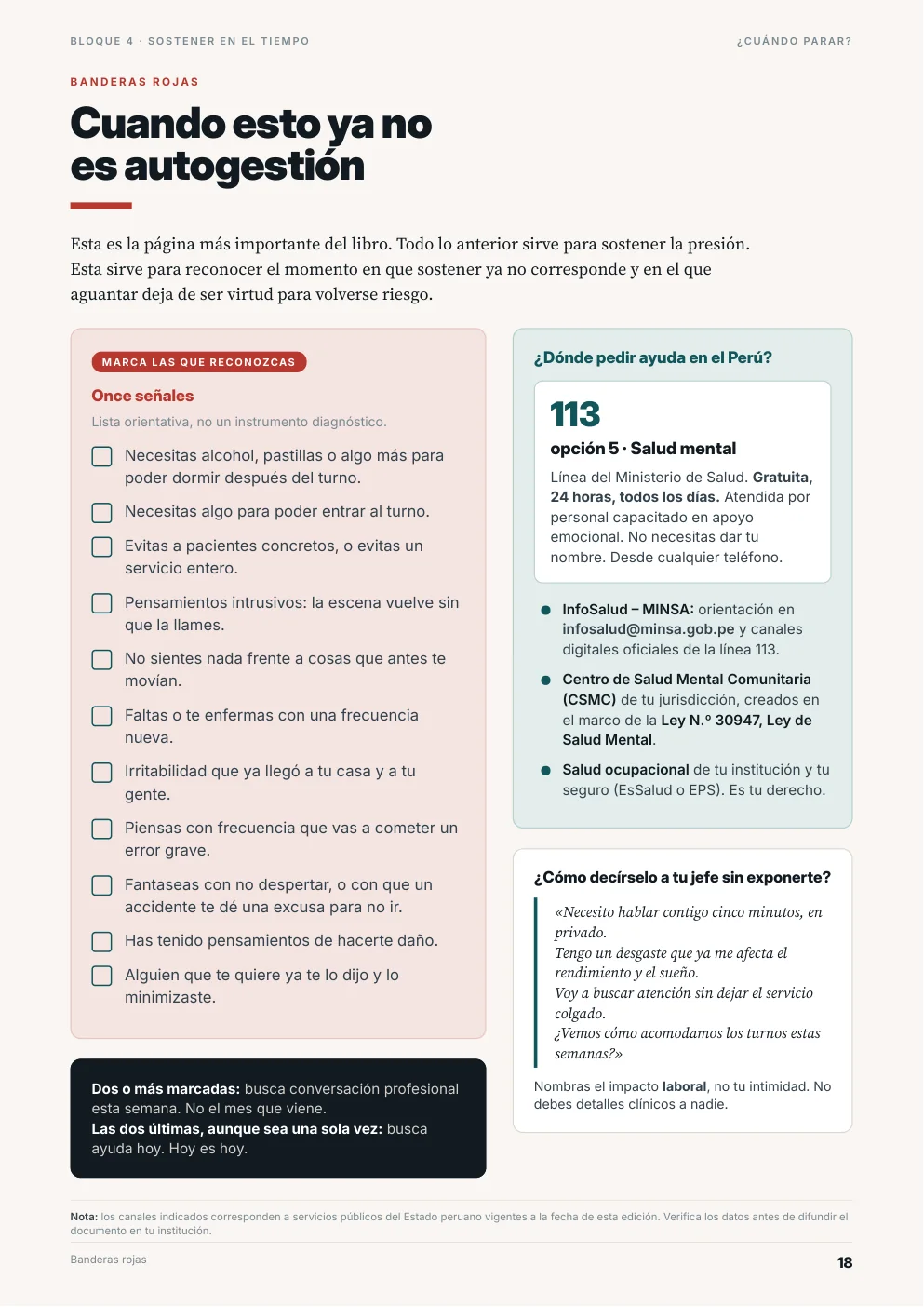 Página del manual sobre las señales que indican cuándo buscar ayuda profesional